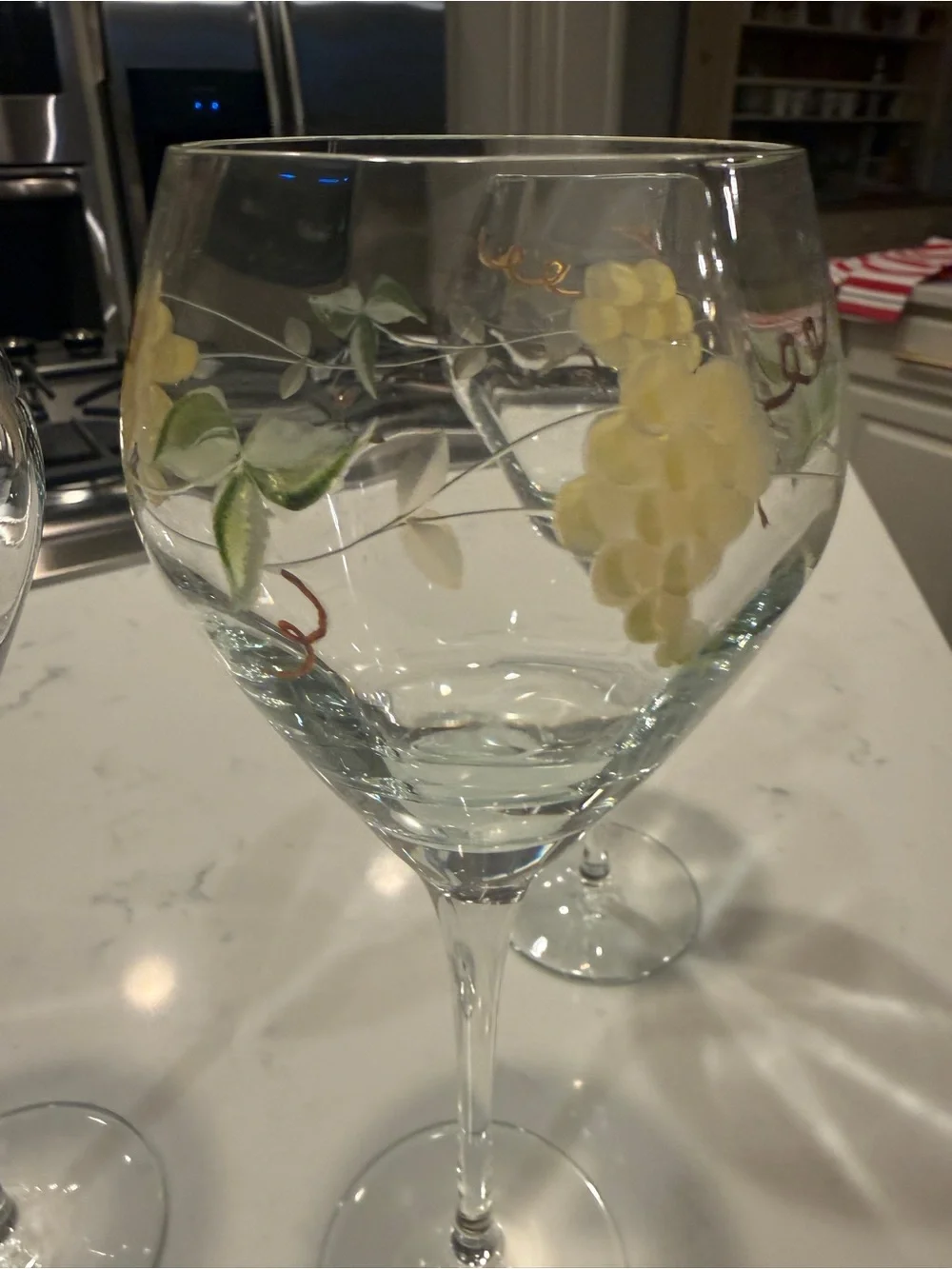Hand Painted Grape Vine Wine Glasses Set of 3 Floral Vineyard 9” Goblets